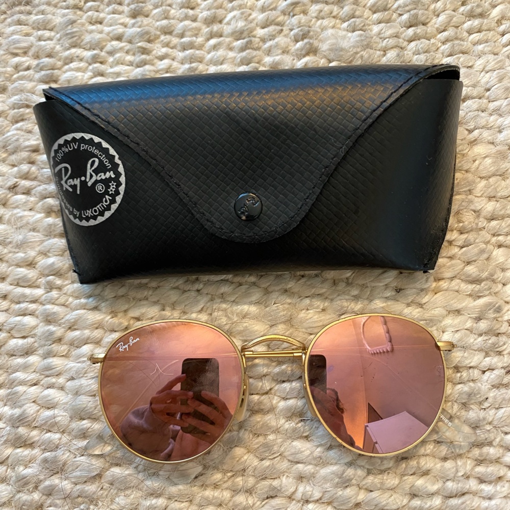 Ray-Ban Gold Frame Sunglasses with rose gold Lenses